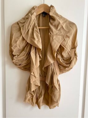 Vintage Silk Antique 1800s Style Puff Sleeved Gathered Grecian Bolero Jacket S
